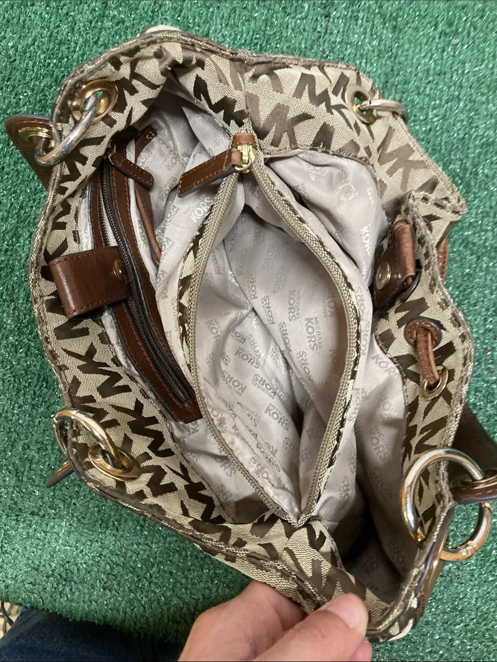 Michael Kors Brown & Beige MK Logo Shoulder Bag (OKPM-09-041)
